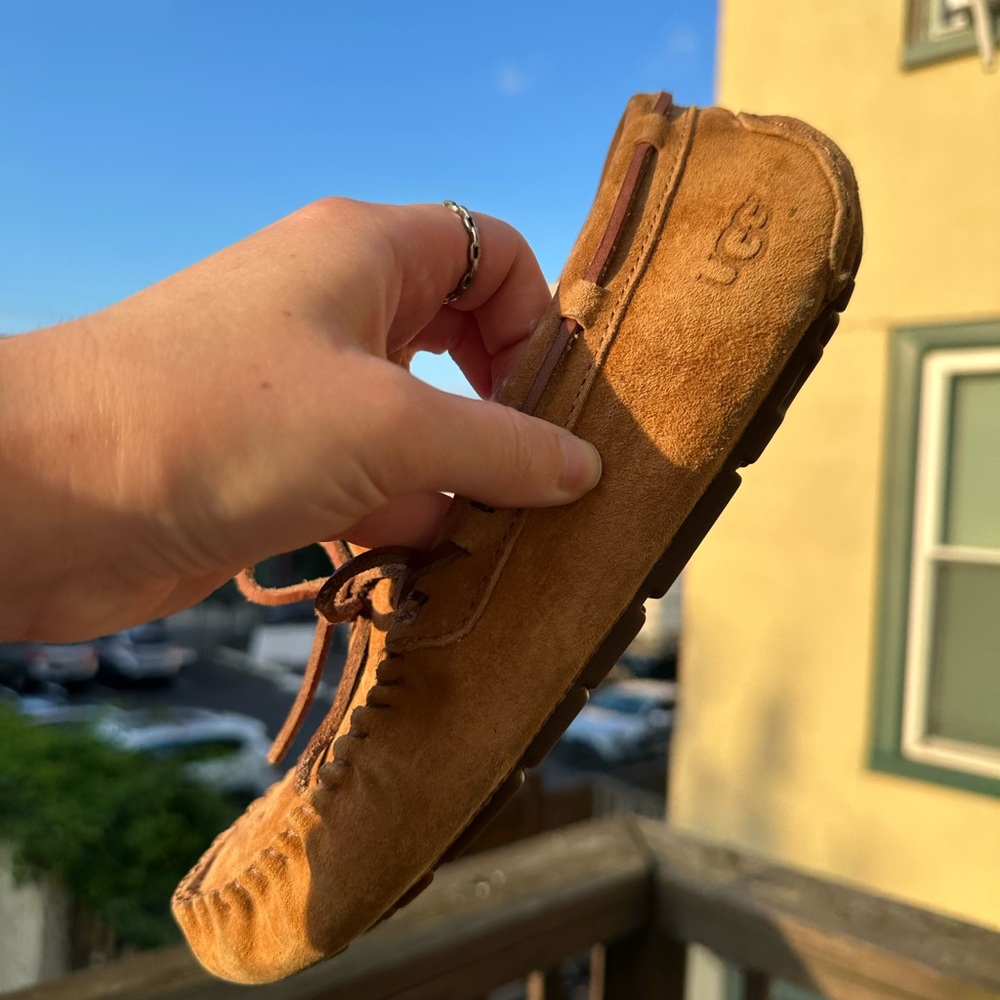 UGG Tan Suede Slippers with Plush Lining - Picture 6 of 9